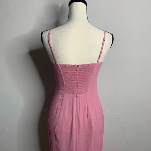 Reformation Aiko Pink Pleated Hem Midi Dress - Picture 11 of 14